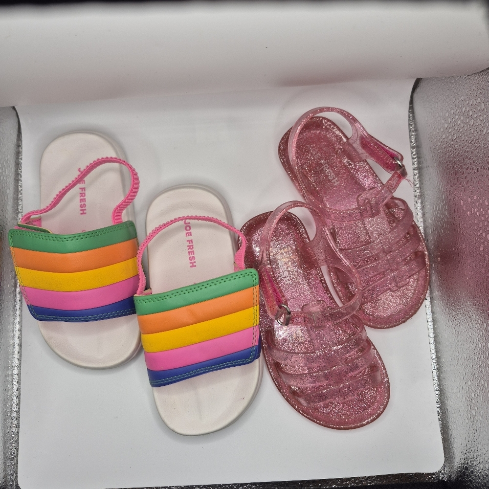 Joe Fresh Kids' Pink Glitter Sandals and Rainbow Slides